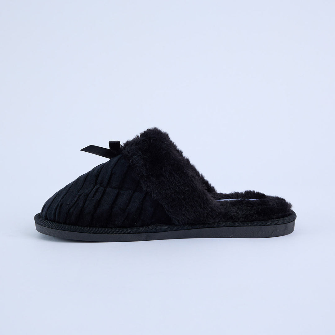 LADIES CIARRA BLACK SATIN BEDROOM SLIPPER