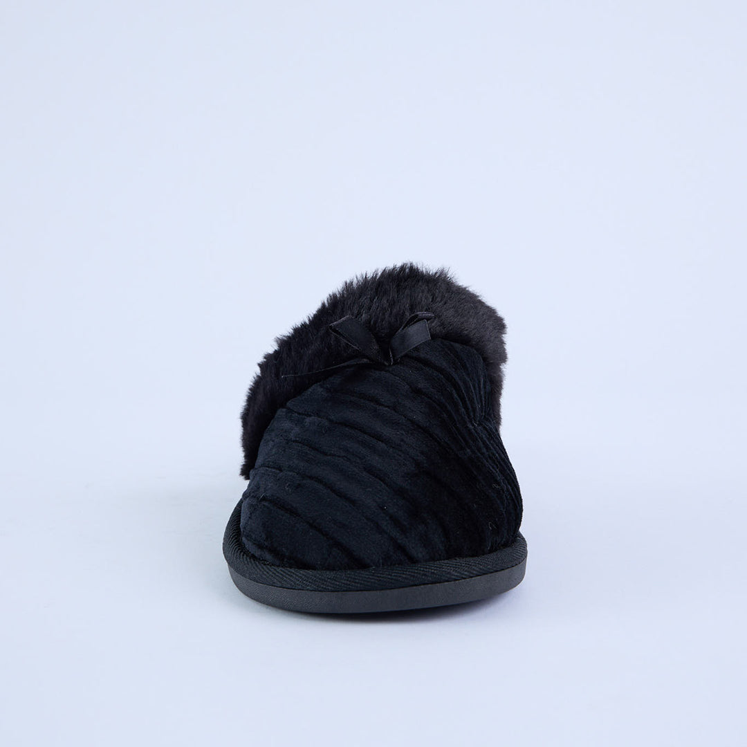 LADIES CIARRA BLACK SATIN BEDROOM SLIPPER