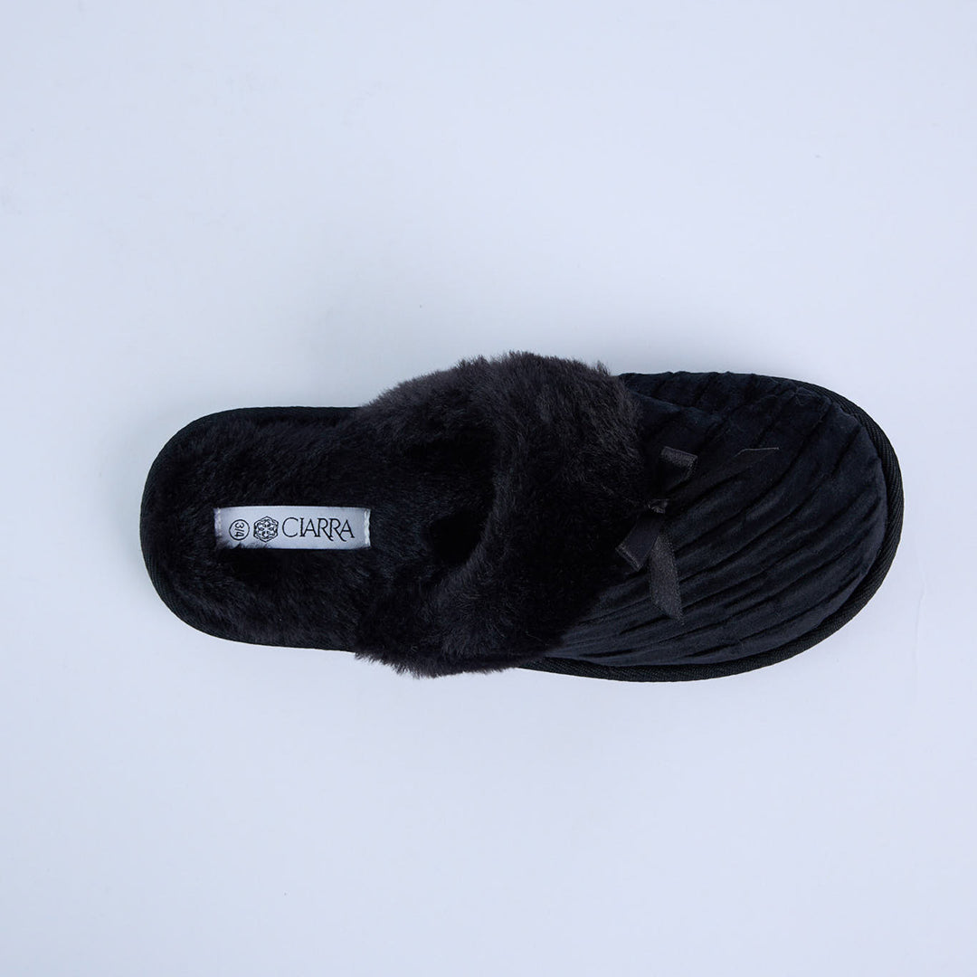 LADIES CIARRA BLACK SATIN BEDROOM SLIPPER