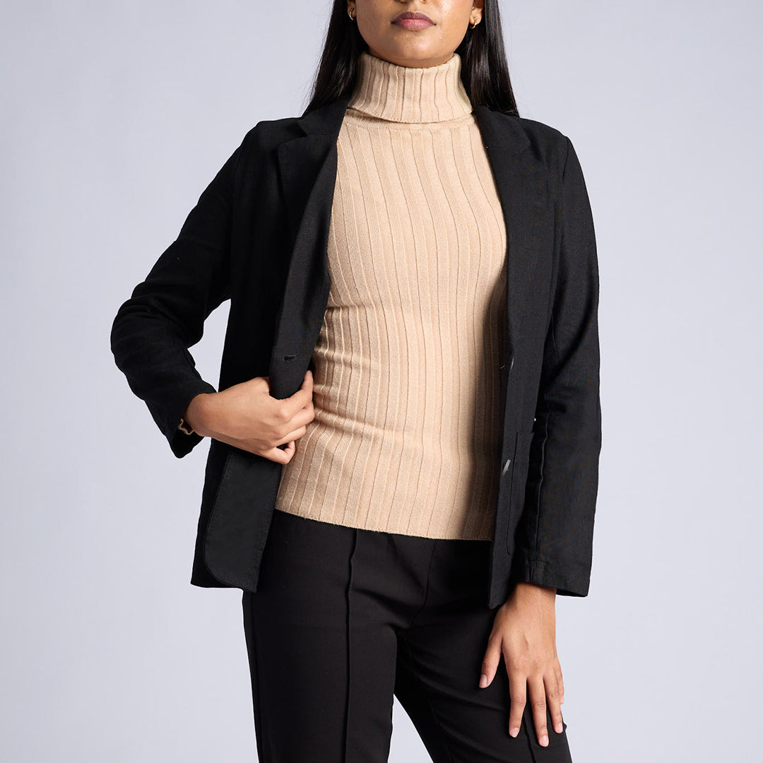 LADIES BLACK LONG SLEEVE LINEN JACKET