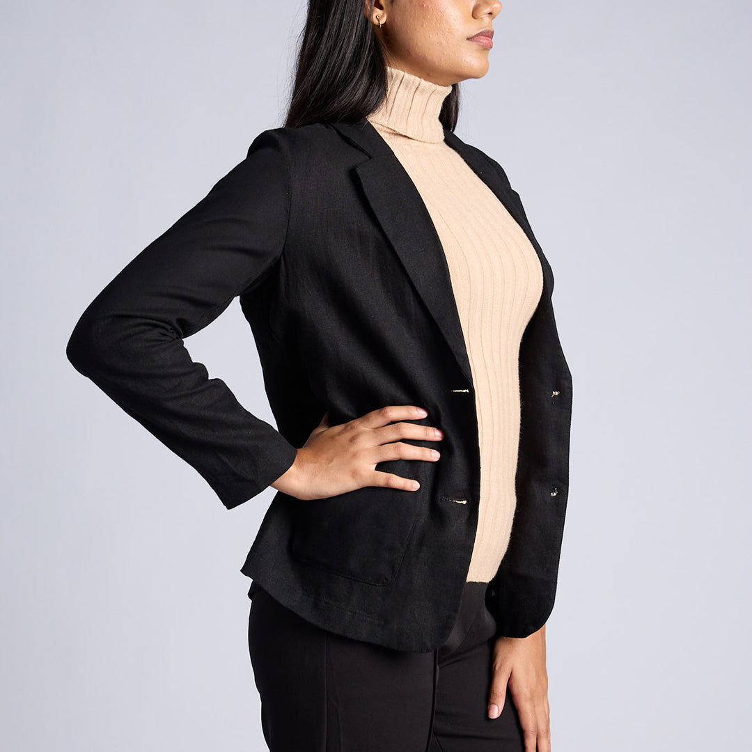 LADIES BLACK LONG SLEEVE LINEN JACKET