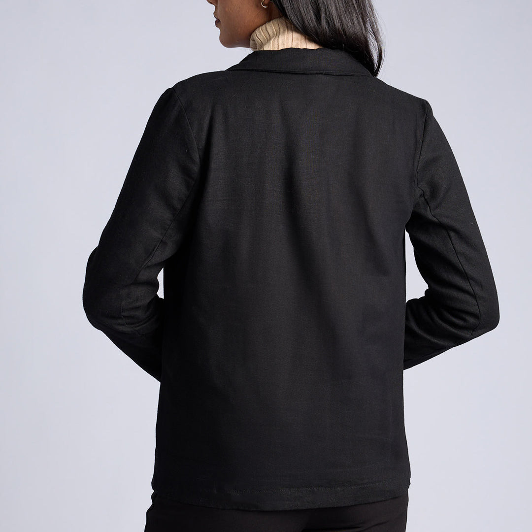 LADIES BLACK LONG SLEEVE LINEN JACKET