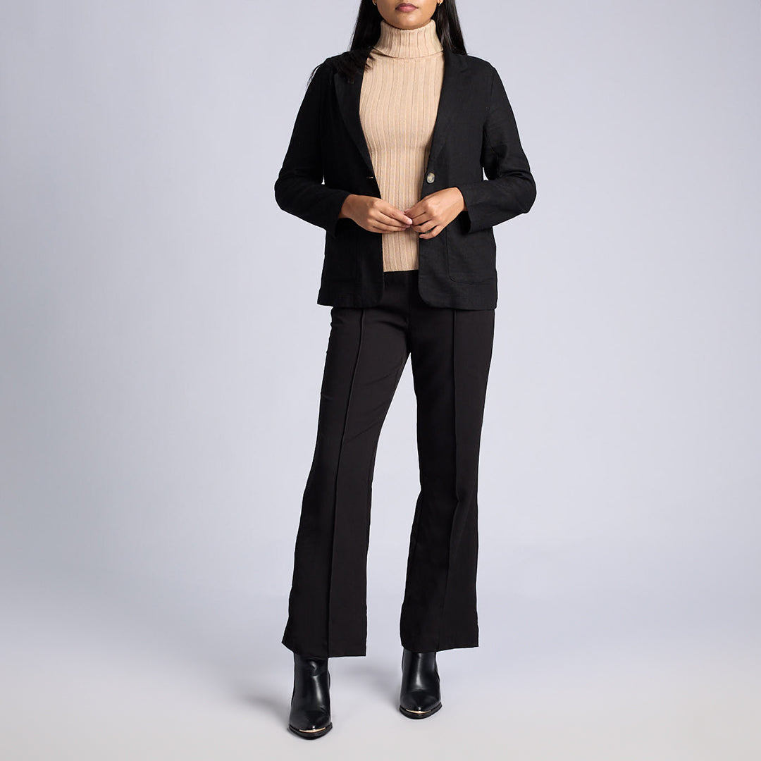 LADIES BLACK LONG SLEEVE LINEN JACKET