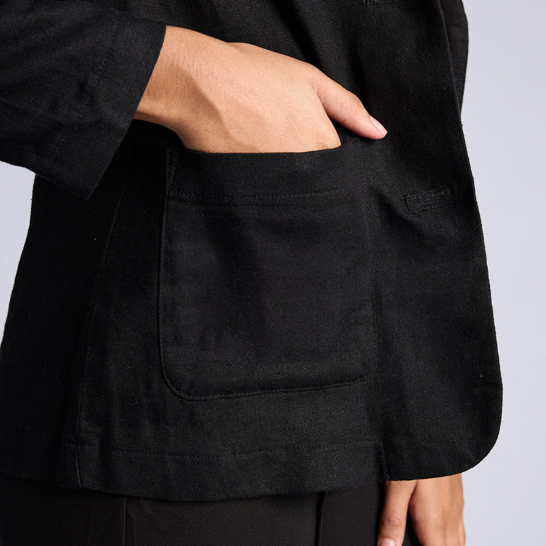 LADIES BLACK LONG SLEEVE LINEN JACKET