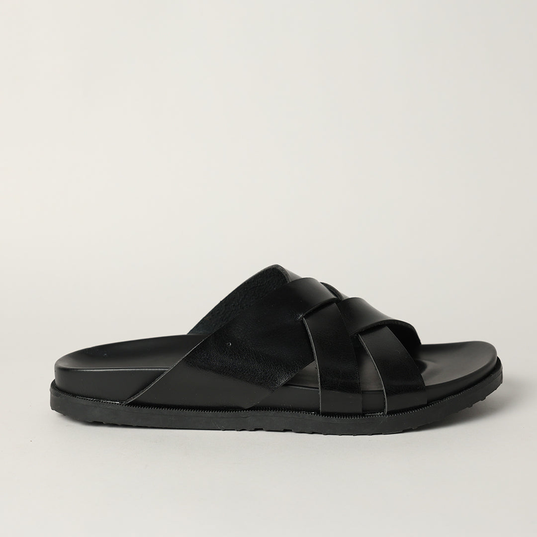 MENS ZAFF BLACK MOULDED SANDAL (WEAVE UPPER