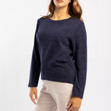 NAVY LUREX LONG SLEEVE TOP