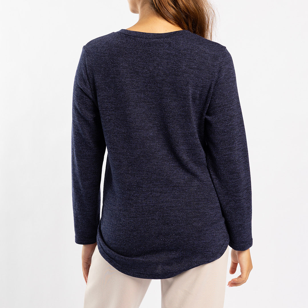 NAVY LUREX LONG SLEEVE TOP