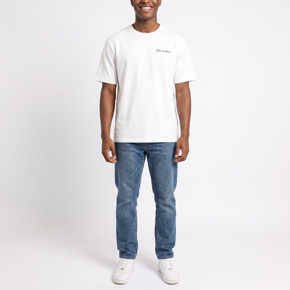 Mens Moda White Unbrushed -Fleece Boxy T-shirt