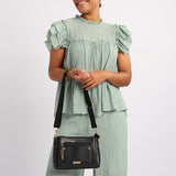 LADIES CIARRA BLACK EMBOSSED AOP CROSSBODY BAG