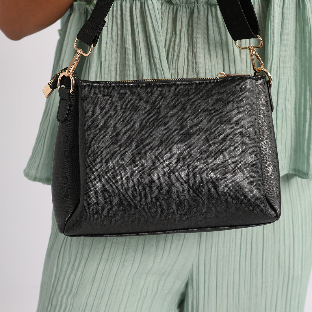 LADIES CIARRA BLACK EMBOSSED AOP CROSSBODY BAG