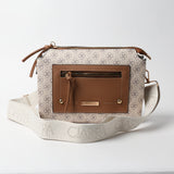 LADIES CIARRA CHOC &amp; BEIGE AOP CROSSBODY BAG