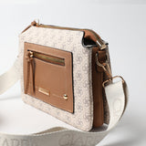 LADIES CIARRA CHOC &amp; BEIGE AOP CROSSBODY BAG