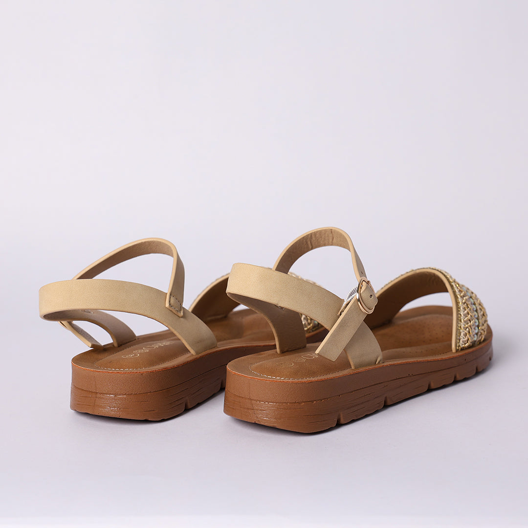 LADIES CIARRA BEIGE WEAVE COMFORT STRAPPY SANDAL