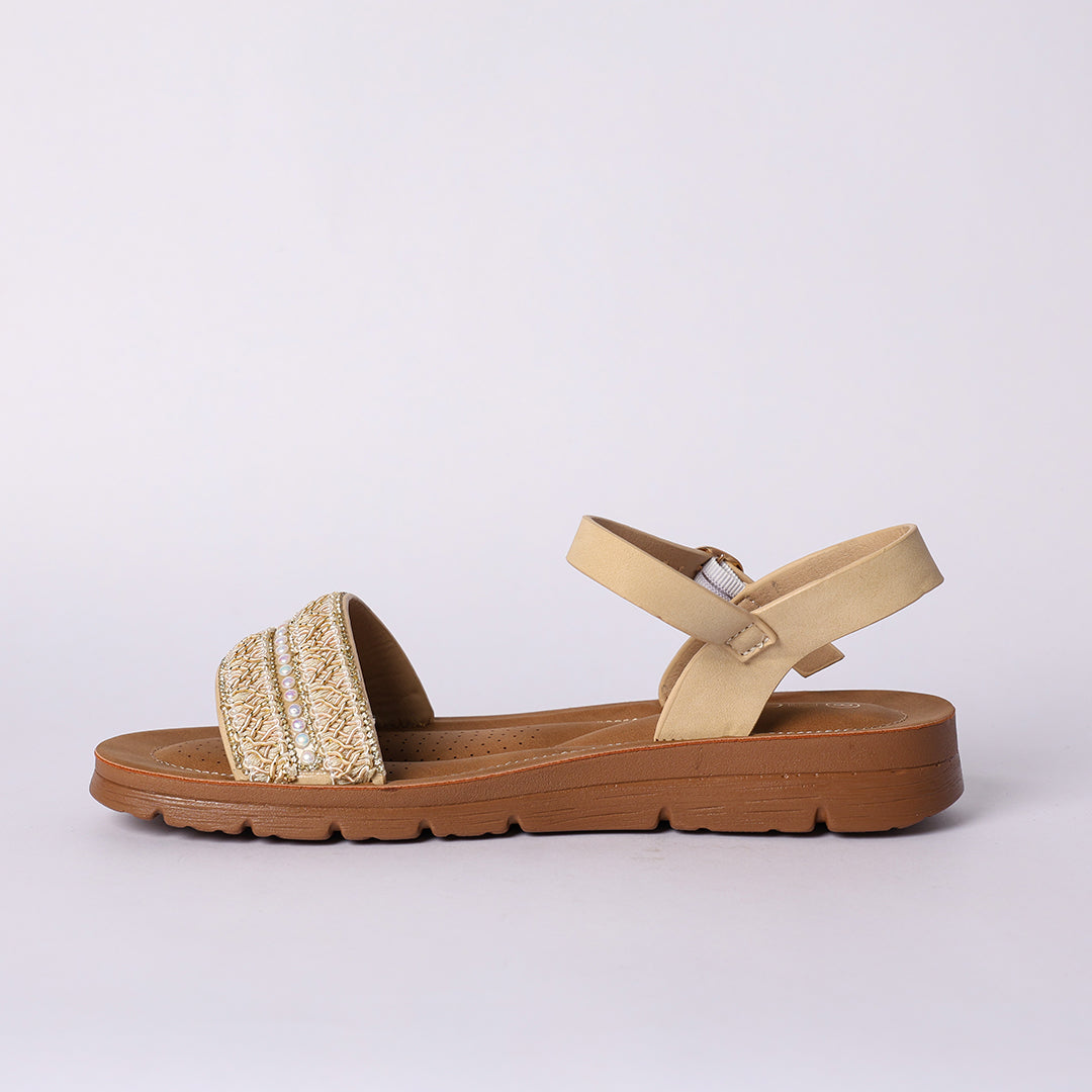 LADIES CIARRA BEIGE WEAVE COMFORT STRAPPY SANDAL