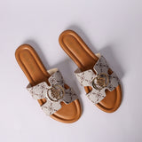 LADIES CIARRA BEIGE AOP PUSH IN SANDAL (CIARRA TRIM)