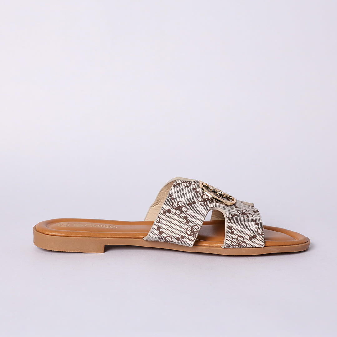 LADIES CIARRA BEIGE AOP PUSH IN SANDAL (CIARRA TRIM)