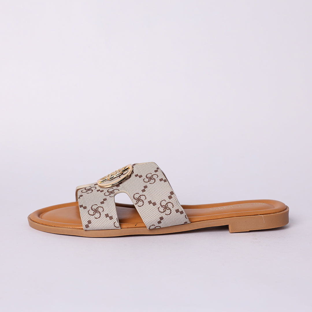 LADIES CIARRA BEIGE AOP PUSH IN SANDAL (CIARRA TRIM)
