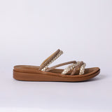 LADIES CIARRA MATTE GOLD COMFORT PUSH IN SANDAL (DIAMANTE &amp; WEAVE)