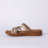 LADIES CIARRA MATTE GOLD COMFORT PUSH IN SANDAL (DIAMANTE &amp; WEAVE)