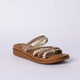 LADIES CIARRA MATTE GOLD COMFORT PUSH IN SANDAL (DIAMANTE &amp; WEAVE)