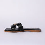 LADIES CIARRA BLACK PU PUSH IN SANDAL (TRIM DETAIL)