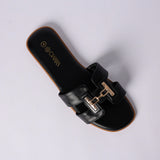 LADIES CIARRA BLACK PU PUSH IN SANDAL (TRIM DETAIL)
