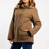 CAMEL LONG SLEEVE JACKET WITH FUR HOOD