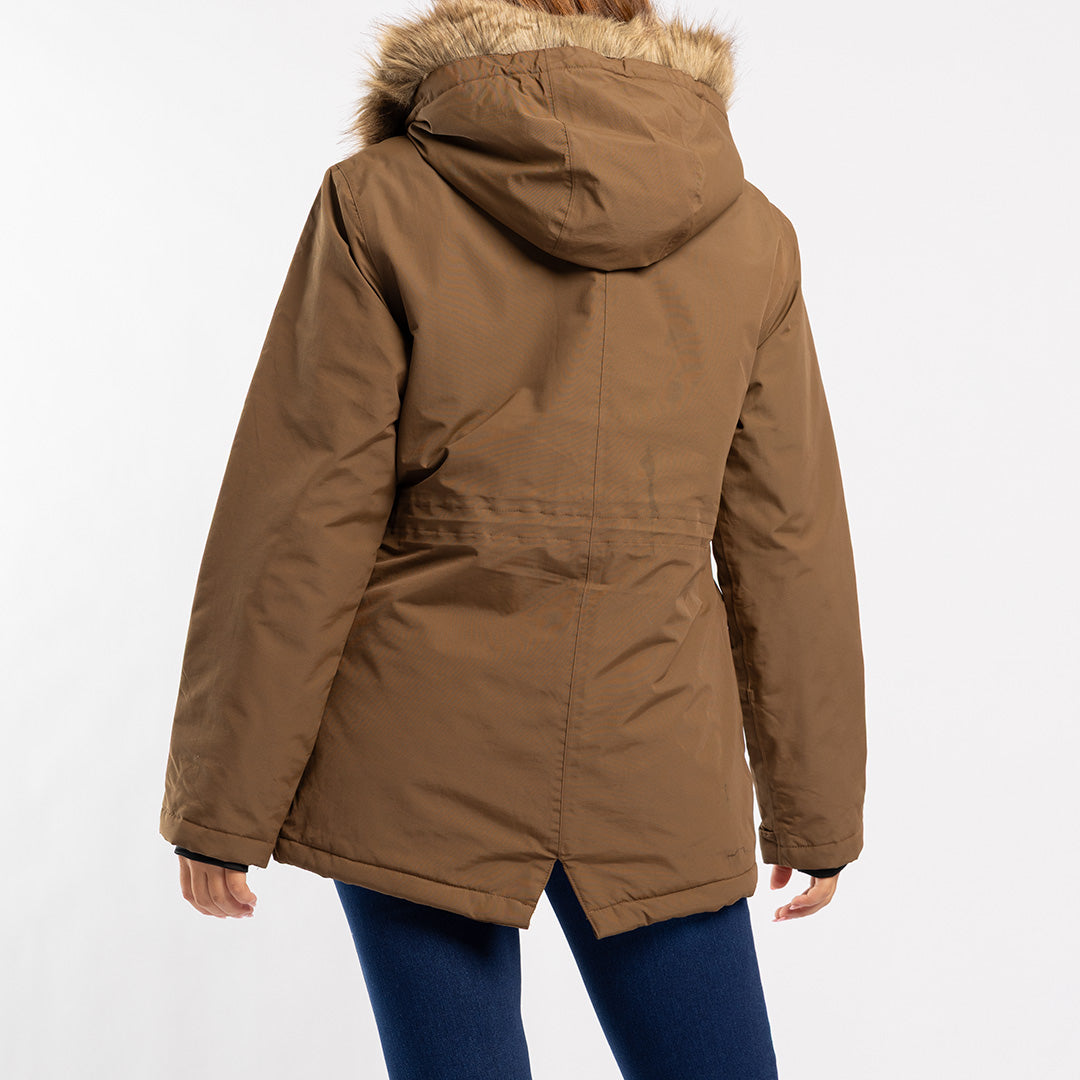 CAMEL LONG SLEEVE JACKET WITH FUR HOOD