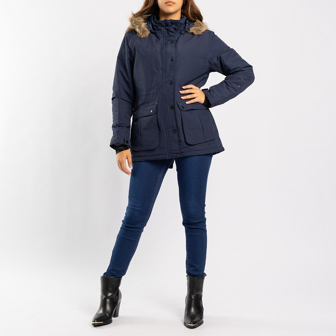 NAVY LONG SLEEVE JACKET WITH FUR HOOD
