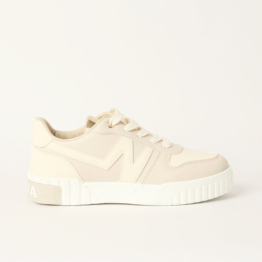 LADIES NOVA BEIGE LACE UP SNEAKER (N APPLIQUE)