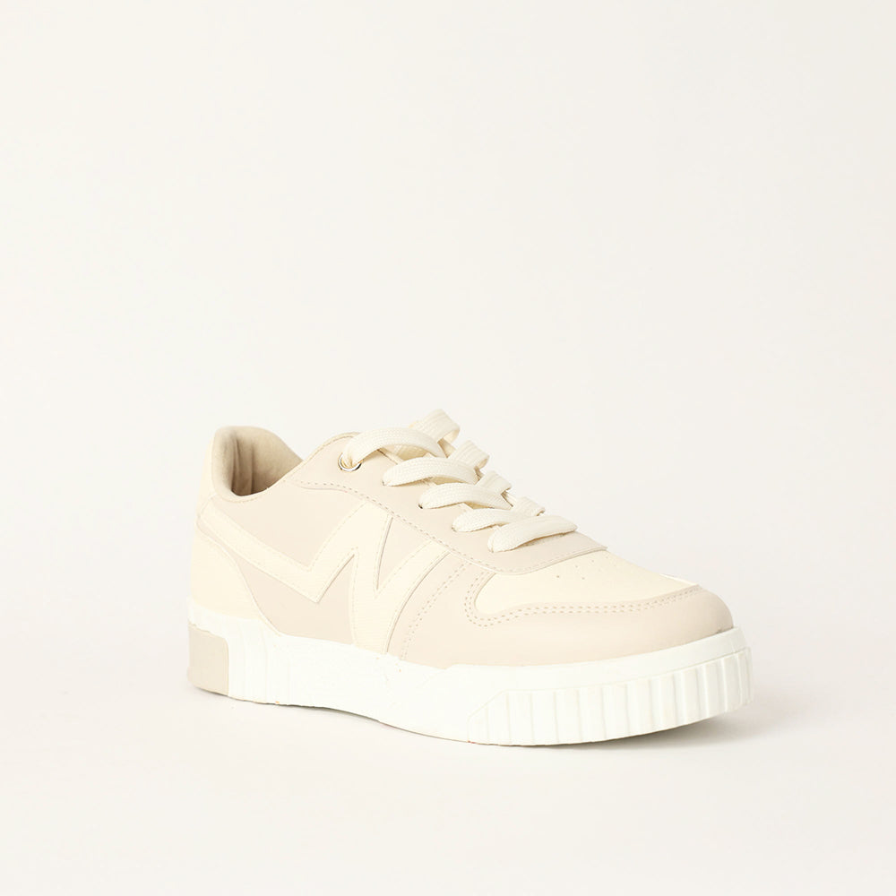 LADIES NOVA BEIGE LACE UP SNEAKER (N APPLIQUE)