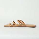 LADIES CIARRA LT TAN COMFORT FLAT SANDAL (SQUARE, EMBELLISHMENTS)