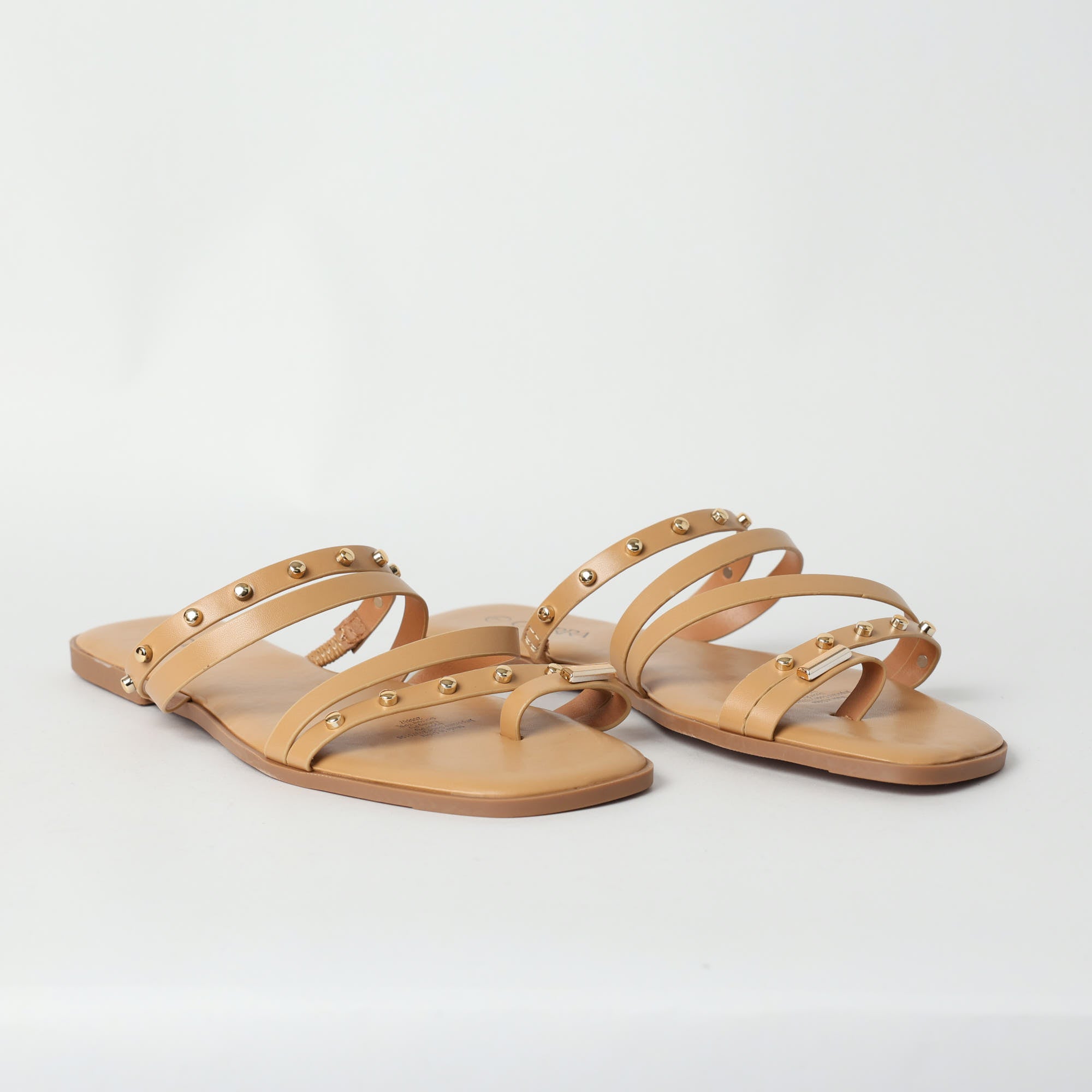 LADIES CIARRA LT TAN COMFORT FLAT SANDAL (SQUARE, EMBELLISHMENTS)