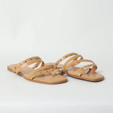 LADIES CIARRA LT TAN COMFORT FLAT SANDAL (SQUARE, EMBELLISHMENTS)
