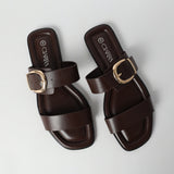 LADIES CIARRA CHOC COMFORT SANDAL (SQUARE, SINGLE BUCKLE