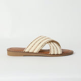LADIES CIARRA BEIGE GLITTER CROSS OVER SANDAL (WEDGE)