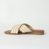 LADIES CIARRA BEIGE GLITTER CROSS OVER SANDAL (WEDGE)