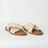 LADIES CIARRA BEIGE GLITTER CROSS OVER SANDAL (WEDGE)