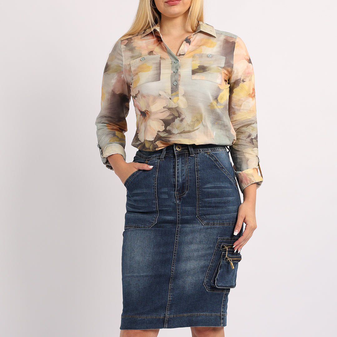 BLUE DENIM CARGO SKIRT