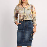 BLUE DENIM CARGO SKIRT