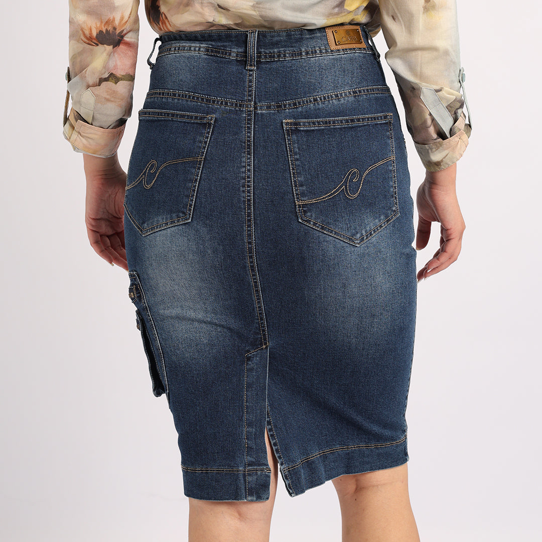 BLUE DENIM CARGO SKIRT