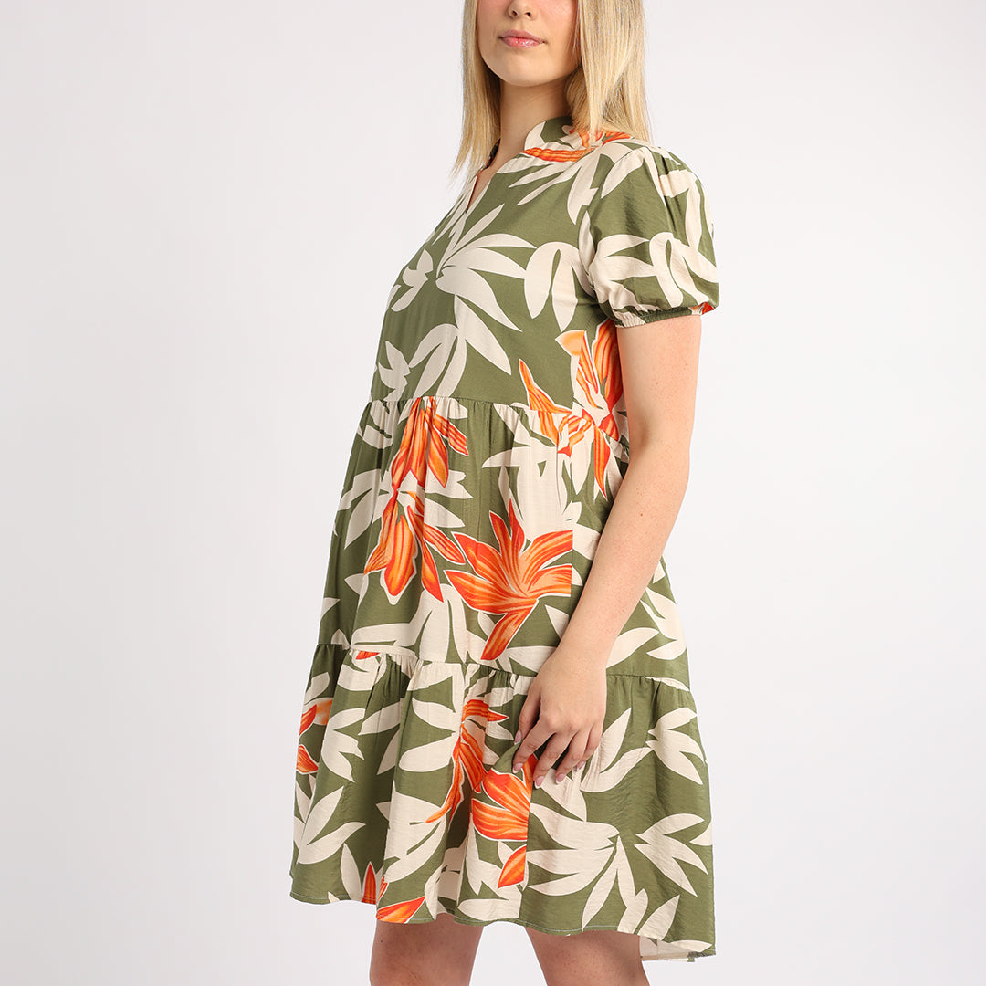 LADIES ALORA TBC PRINT TIERED DRESS