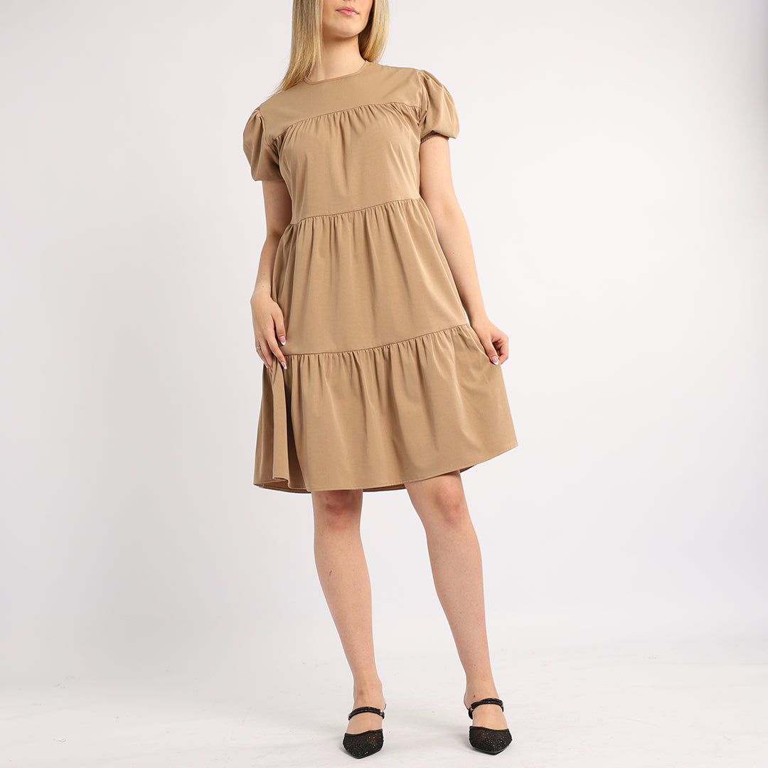 LADIES ALORA STONE PLAIN TIERED DRESS