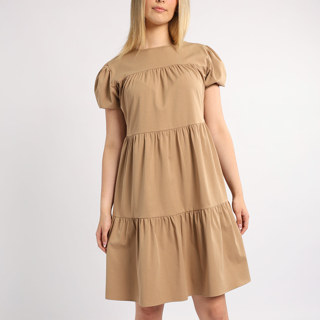 LADIES ALORA STONE PLAIN TIERED DRESS