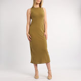 LADIES ALORA OLIVE SLEEVELESS BIAS CUT DRESS