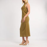 LADIES ALORA OLIVE SLEEVELESS BIAS CUT DRESS