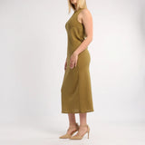 LADIES ALORA OLIVE SLEEVELESS BIAS CUT DRESS