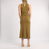 LADIES ALORA OLIVE SLEEVELESS BIAS CUT DRESS