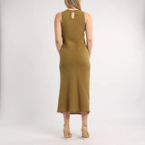 LADIES ALORA OLIVE SLEEVELESS BIAS CUT DRESS