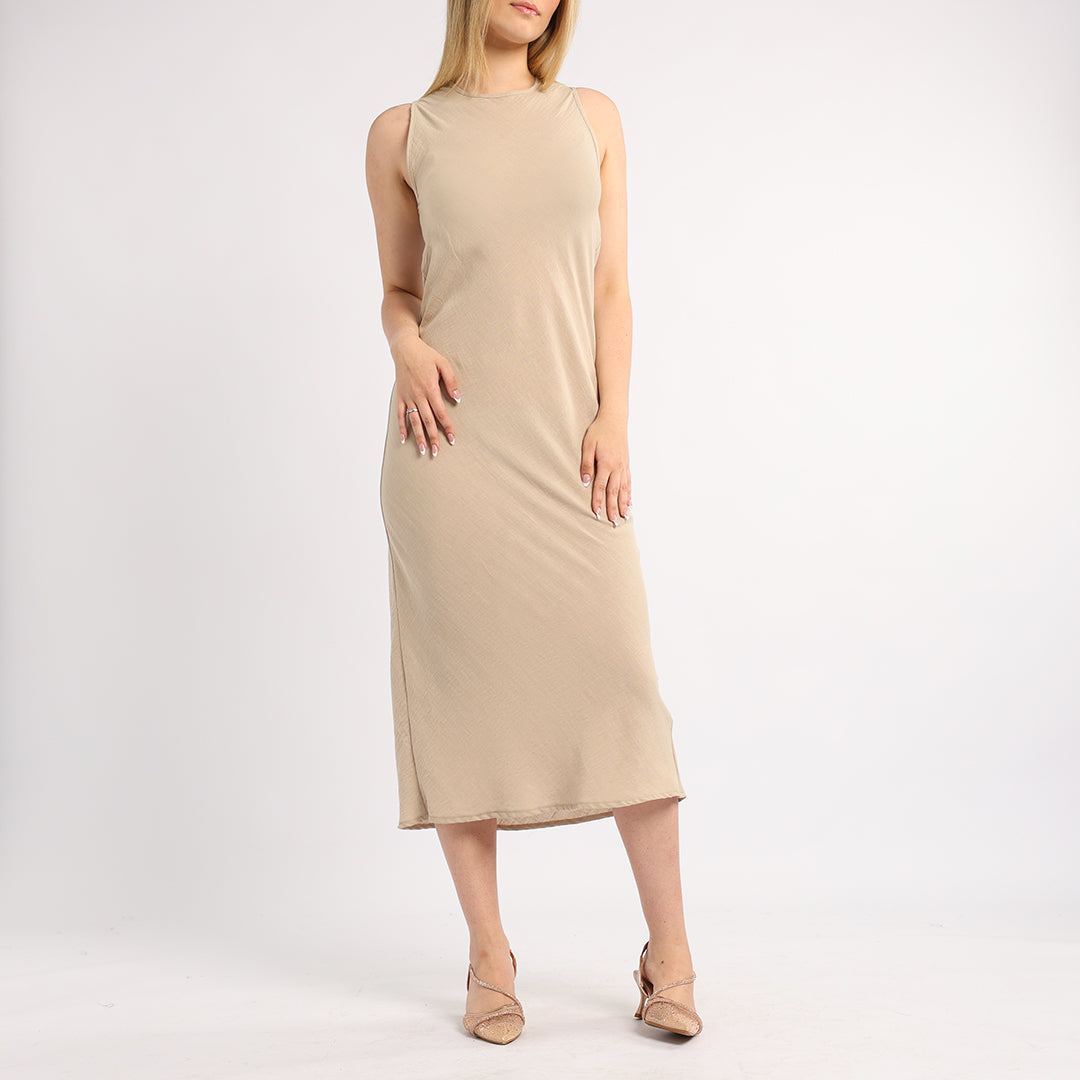 LADIES ALORA STONE SLEEVELESS BIAS CUT DRESS